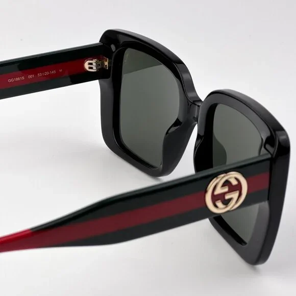 Gucci GG1861S Sunglasses – Black & Green Square Frame with Grey Lenses | Model 0 - Picture 8 of 12